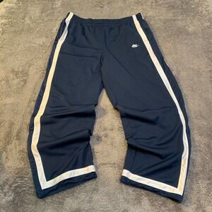 Nike Vintage 2000s Mesh Track Pants Navy Blue White Stripe XL Baggy Loose Fit